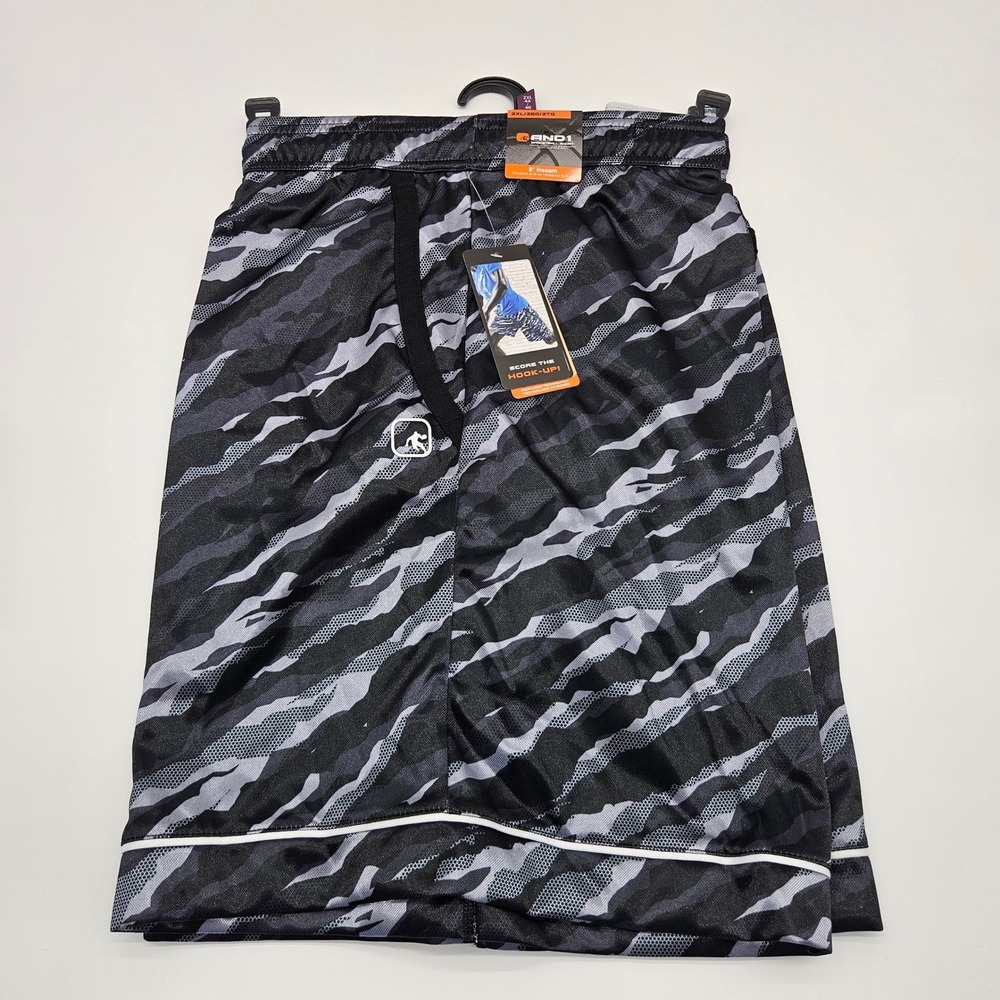 AND1 Offense Basketball Shorts Black Camo‎ 2XL 8 Inch Inseam Athletic